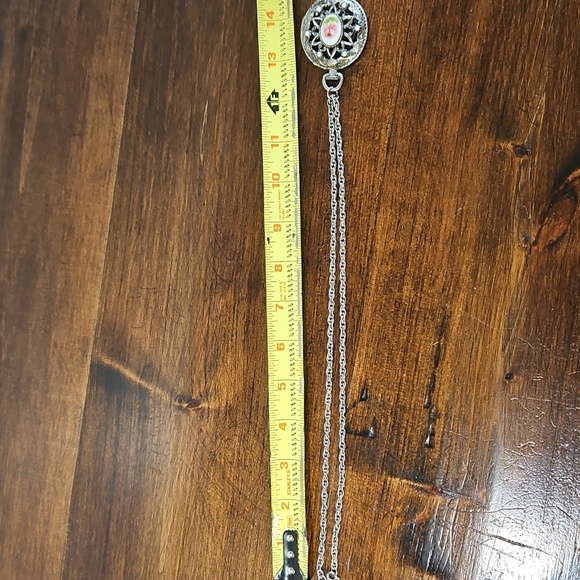 Silver Pendant Necklace with Pink Floral Design - Picture 5 of 9